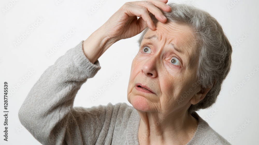 Dementia symptoms in an elderly woman unable to remember simple names. Featuring confusion and frustration Dementia symptoms in an elderly woman unable to remember simple names. Featuring confusion and frustration