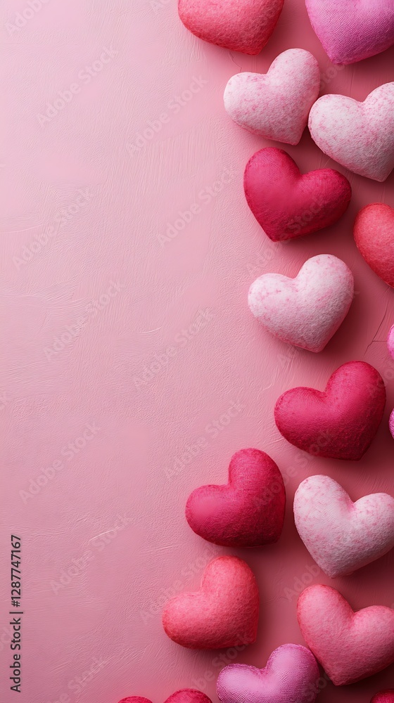 Obraz premium Hearts arranged on pink background. Possible stock photo use Valentines Day