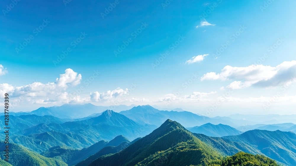 Obraz premium Serene Mountain Landscape with Blue Sky and White Clouds