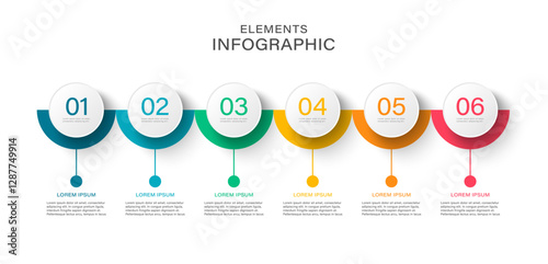 6 steps infographic design template with numbers and place for text