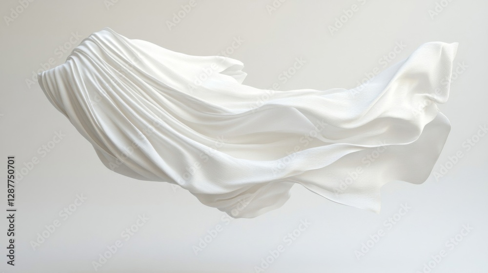 Fototapeta premium White Fabric Draped in Airy Waves Against Neutral Background