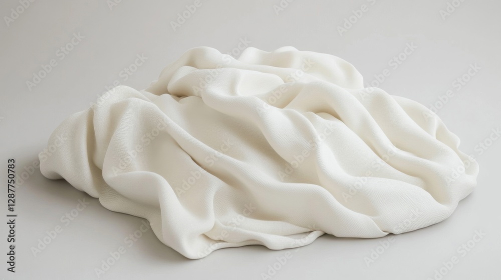 Fototapeta premium Cream Knitted Blanket, Soft Fluffy Texture, White Background