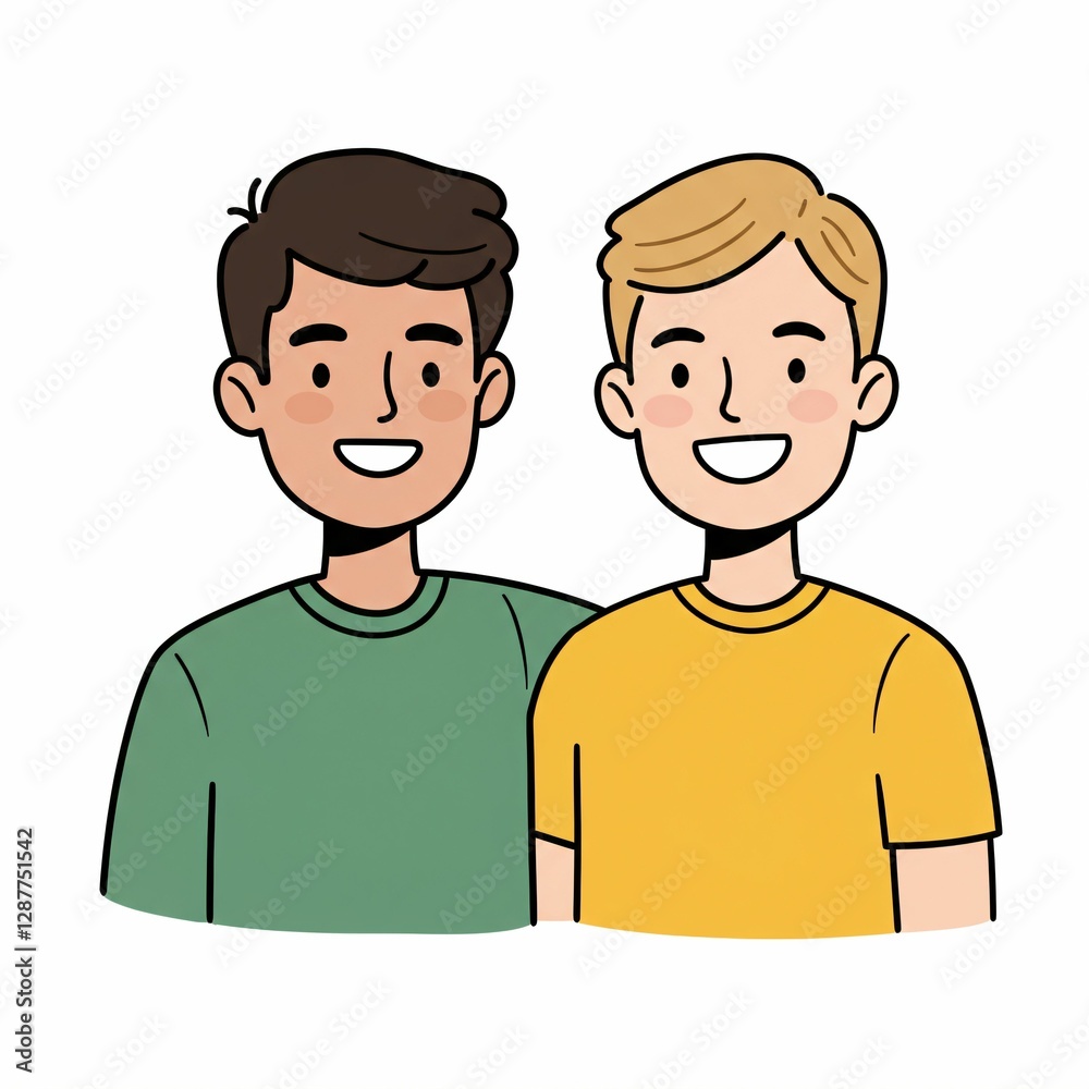 Illustration of two smiling young men. Illustration of two smiling young men.