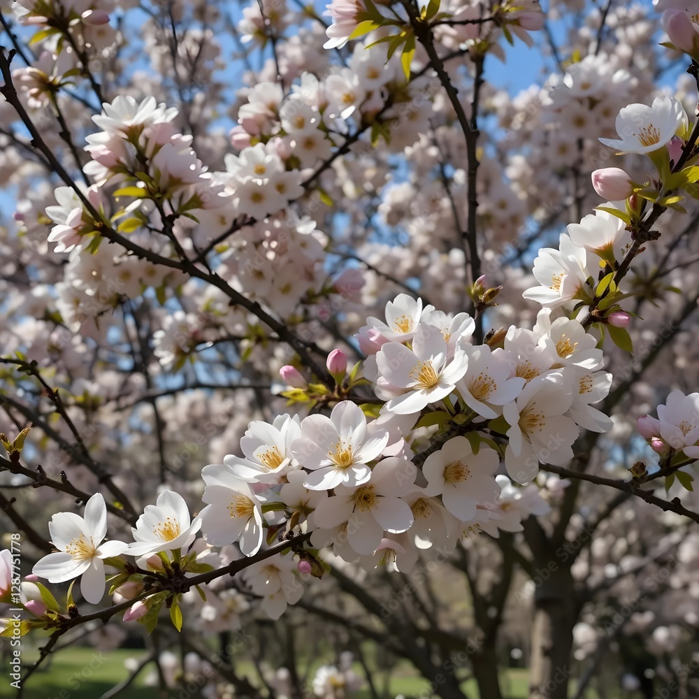 Flowers blooming on trees on a sunny spring day Flowers blooming on trees on a sunny spring day
