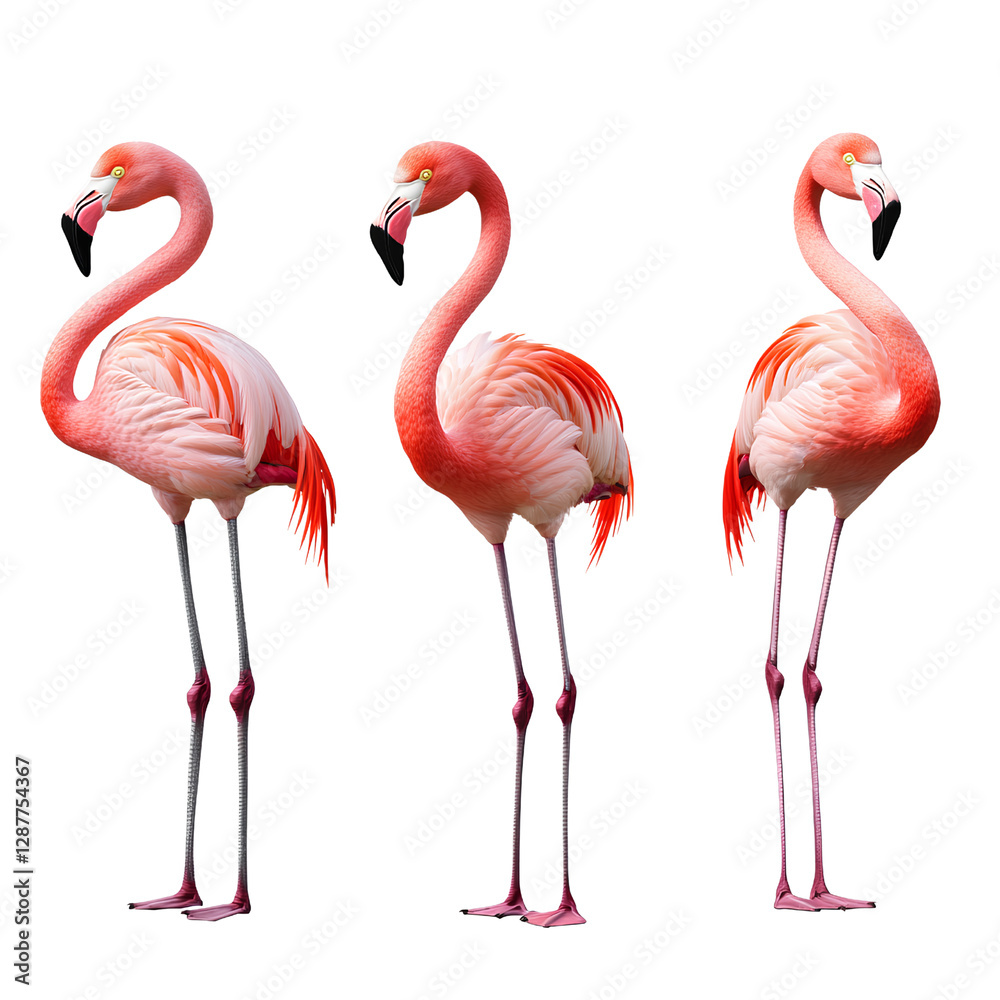 Obraz premium Elegant Pink Flamingos in Symmetrical Poses – Exotic Bird Photography