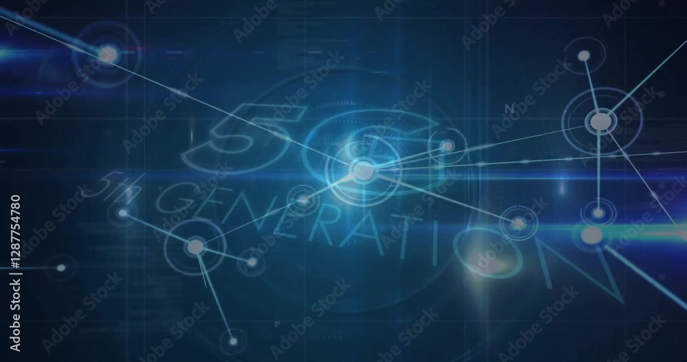 Image of network of connections over 5g 5th generation text on black background Image of network of connections over 5g 5th generation text on black background