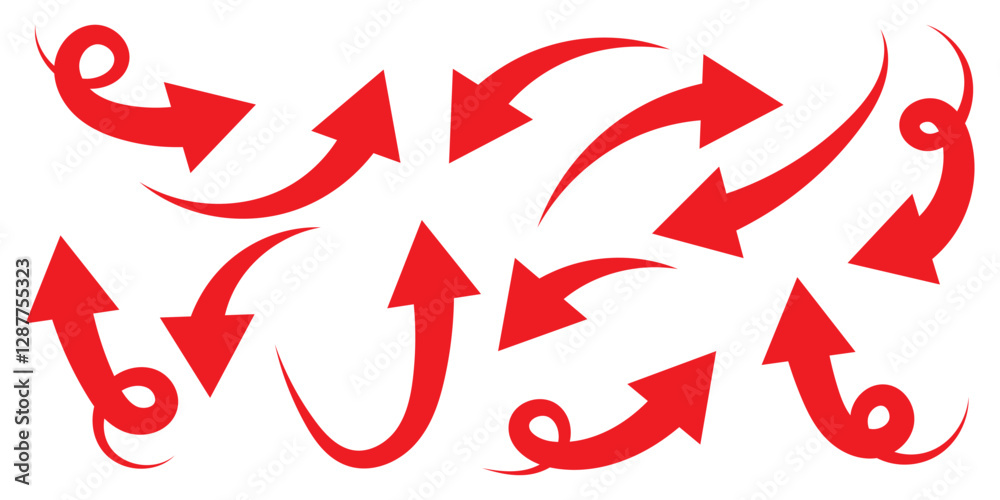 Black and red curved arrows set with directional icons Black and red curved arrows set with directional icons