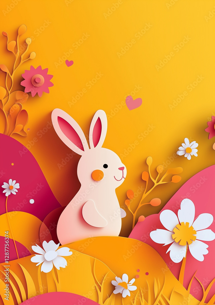 Obraz premium easter, poster card, simple, hand drawing paper cut style, modern