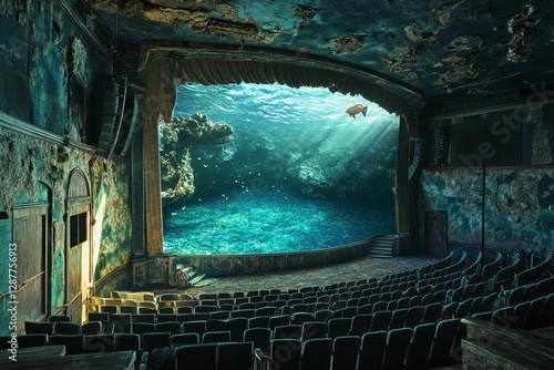 Wallpaper Mural Dramatic theater stage with giant ocean waves crashing in a surreal artistic display Torontodigital.ca