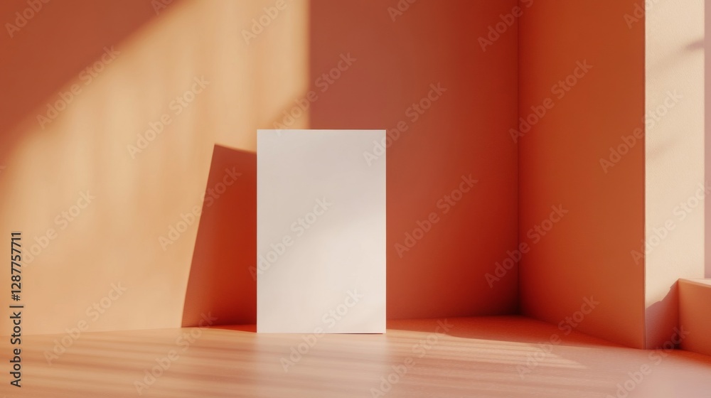 Fototapeta premium Blank White Card Mockup in Warm Orange Room