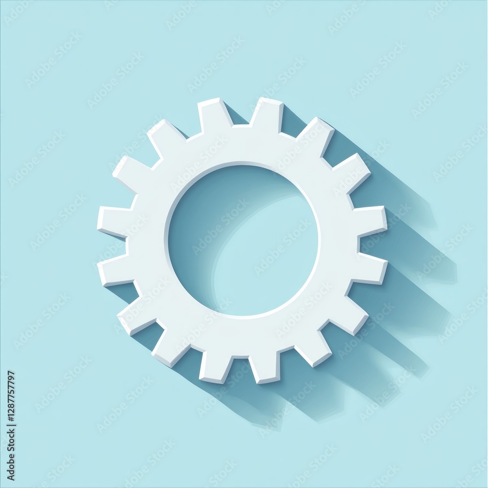 Simple white gear icon on light blue background Simple white gear icon on light blue background