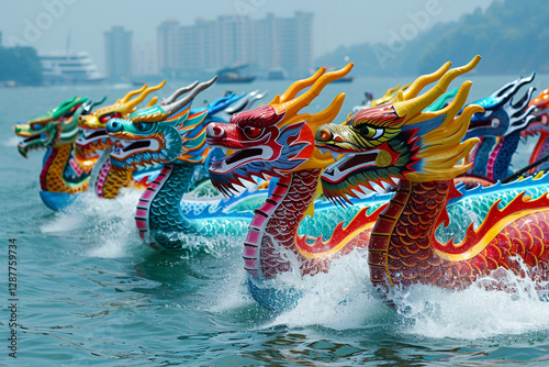Beautiful holiday composition for happy celebrate chinese dragon boat festival, abstract vivid composition consists of fictional unreal fantastic vision on background