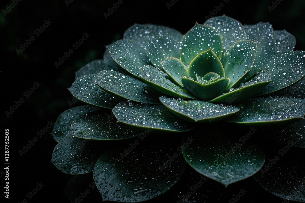 Obraz premium Close-up of a succulent plant covered in water droplets.