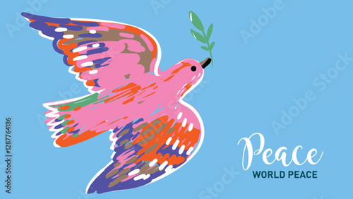 Hand drawn Flying Bird with a branch, symbol os peace
