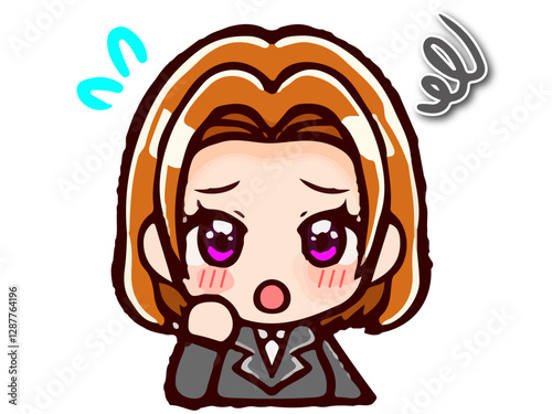 困るスーツ姿の落書き風ちびキャラOL女性のイラスト素材