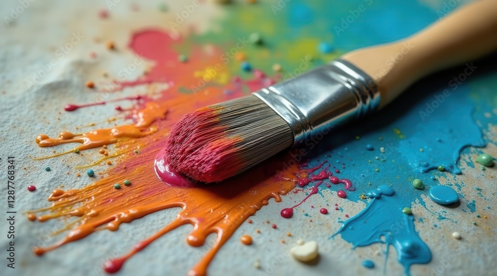 Fototapeta premium Vibrant Hues Exploding from a Paintbrush onto a Textured Canvas An Artistic Impression