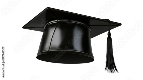 Graduation Mortar Board Cap and Tassel on Black Background Signifying Completion of Academic Program and Conferring of University Degree or Diploma as a Symbol of Intellectual Accomplishment and