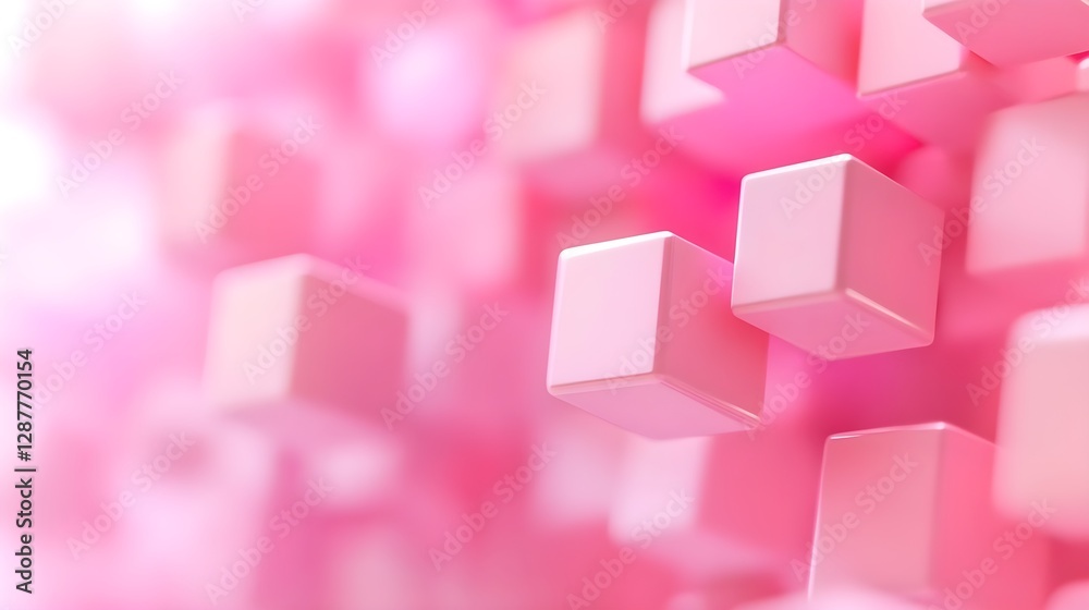 Abstract Pink Cubes in Motion Creating a Dreamy Soft Atmosphere Abstract Pink Cubes in Motion Creating a Dreamy Soft Atmosphere