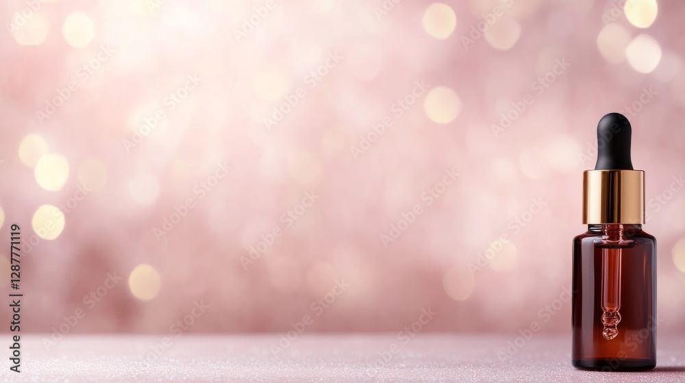 Serum bottle on pink bokeh background Serum bottle on pink bokeh background