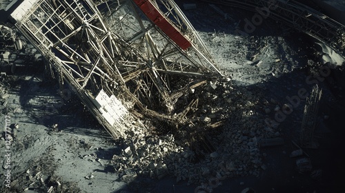collapsed superstructure after a failed experimental launch.
