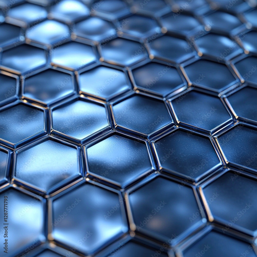 Hexagonal tiles with metallic reflections, for background abstract of industrial tech Hexagonal tiles with metallic reflections, for background abstract of industrial tech
