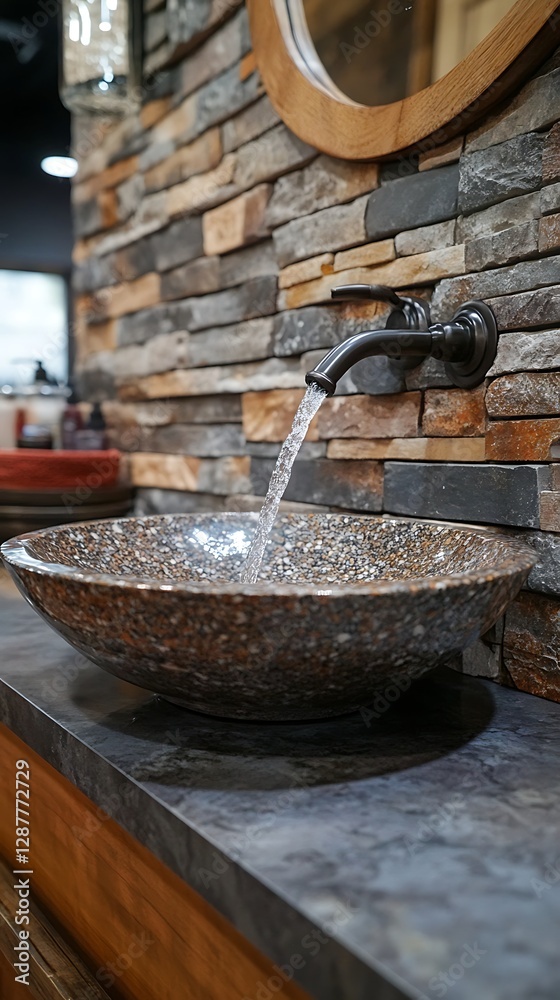 Modern bathroom sink with flowing water Modern bathroom sink with flowing water
