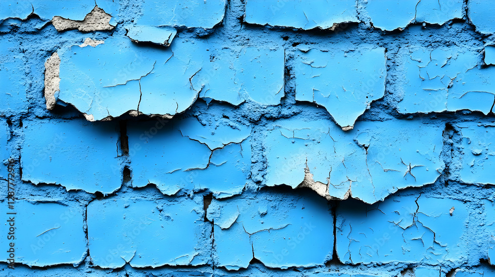 Obraz premium Peeling Blue Paint On Brick Wall