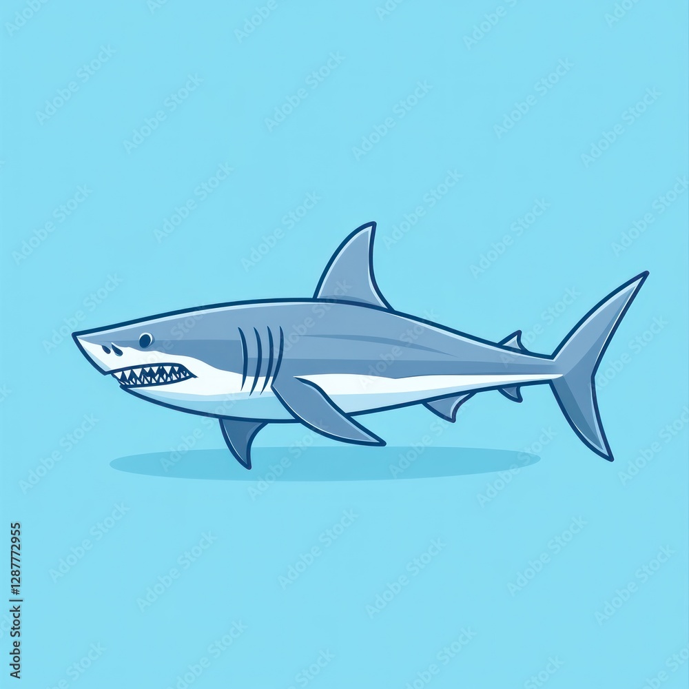 Obraz premium Cartoon Great White Shark in Ocean