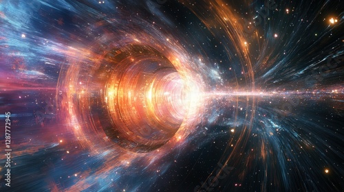 satellite view of an interstellar gateway orbiting Earth, allowing faster-than-light travel. photo
