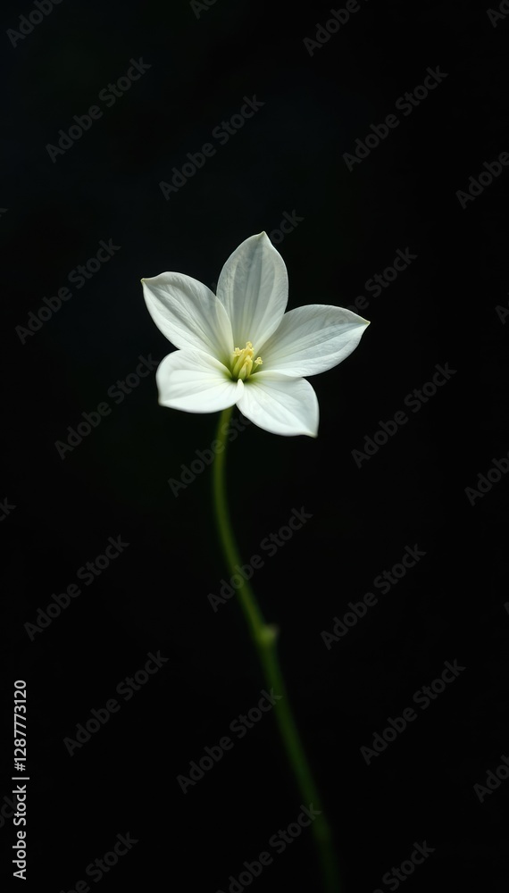 Fototapeta premium Delicate white star leaf flower on a dark background, elegant, botanical, black background