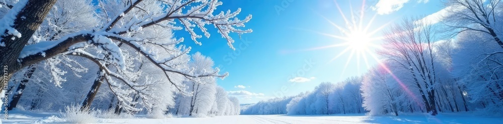 Frozen tree branches stretching towards a bright blue sky, landscape, branches, forest Frozen tree branches stretching towards a bright blue sky, landscape, branches, forest