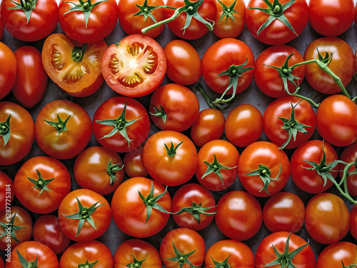 A group of riped tomatoes viewed from overhead © AungMyintMyat
