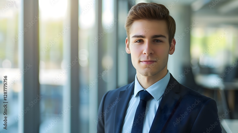 portrait of a confident young professional in a sleek, modern office environment well-dressed in smart business attire, with a friendly yet assertive expression, conveying appro portrait of a confident young professional in a sleek, modern office environment well-dressed in smart business attire, with a friendly yet assertive expression, conveying appro