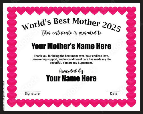 Happy Mother's Day Certificate.