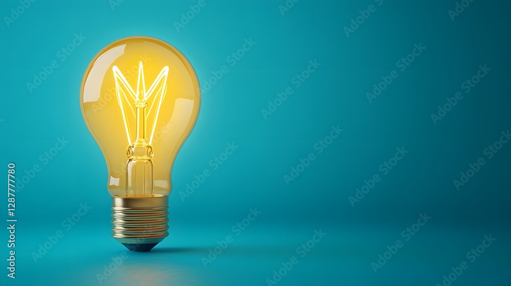 A Lightbulb Illuminating Brightly Against a Teal Blue Background A Lightbulb Illuminating Brightly Against a Teal Blue Background