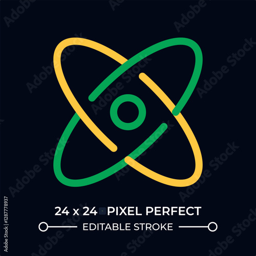 Atom model dark color line ui icon. Atomic structure with core and electrons orbits. Scientific staff performance. Vector duotone outline symbol isolated. User interface element, pixel perfect