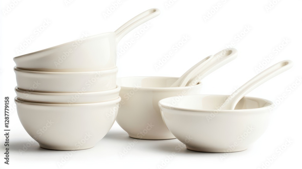 A set of ceramic measuring cups in various sizes, stacked neatly with a clear focus. A set of ceramic measuring cups in various sizes, stacked neatly with a clear focus.