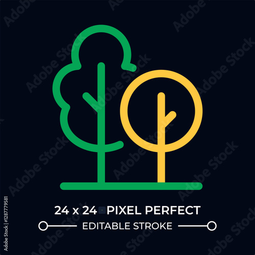 Growing trees dark color line ui icon. Wild forests and park cultivation. Nature areas protection. Reforestation. Vector duotone outline symbol isolated. User interface element, pixel perfect