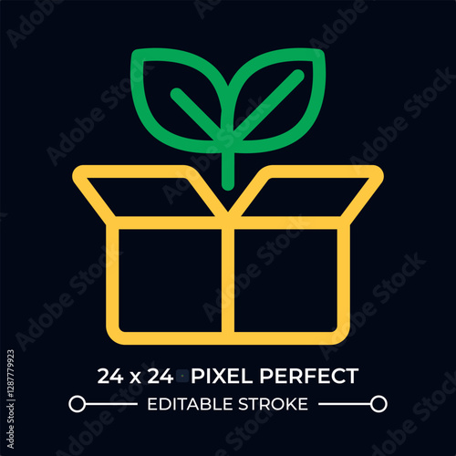 Unpacking sprout dark color line ui icon. Young seedling on cardboard box. Plants delivering service. Gardening. Vector duotone outline symbol isolated. User interface element, pixel perfect