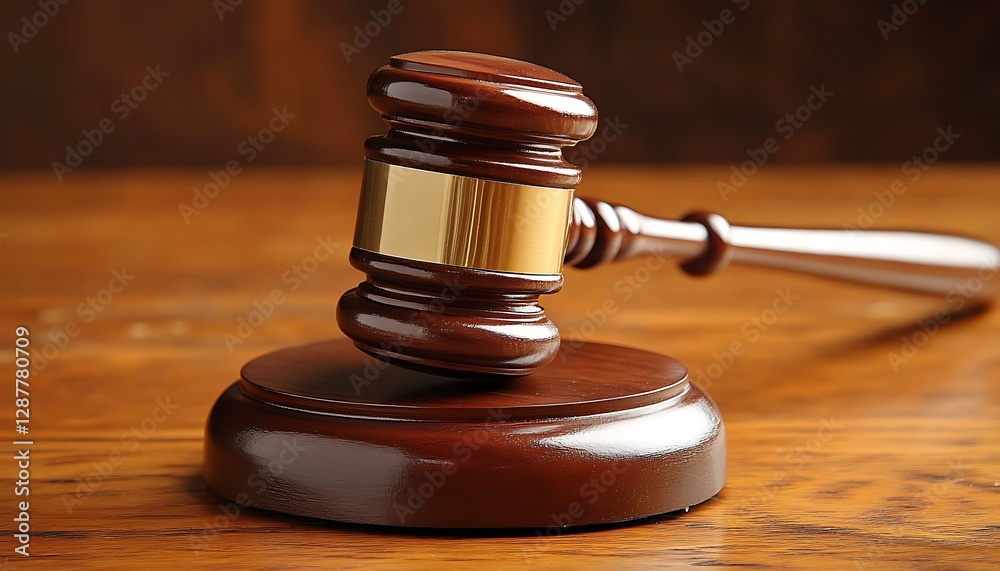 Judge's Gavel on Wooden Table Judge's Gavel on Wooden Table