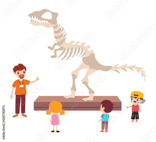 Cartoon Children At A Museum