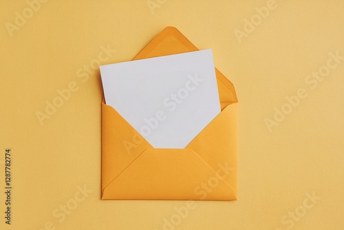 Yellow open envelope on a yellow background with a blank note inside