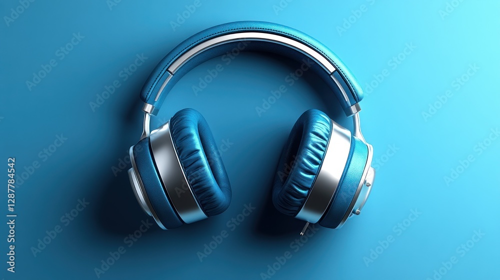 Blue Headphones on Blue Background