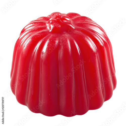 Vibrant red gelatin dessert shaped like a pumpkin, isolated on a white background photo