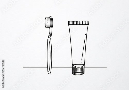 Simple Line Drawing Toothbrush Toothpaste. AI Generated