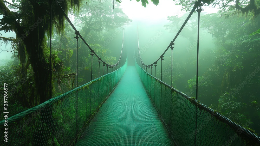 Obraz premium the mystical cloud forests of Monteverde, Costa Rica, with hanging bridges in the mist.