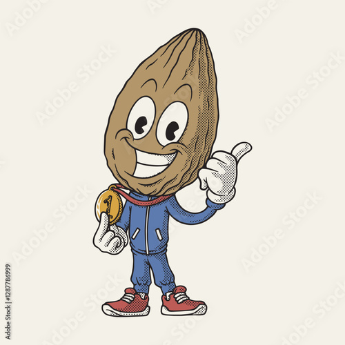 retro cartoon sporty almond mascot 