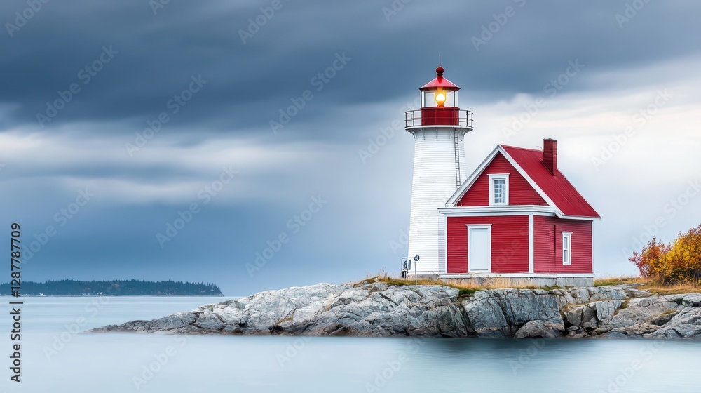 Lonely Lighthouse Shining Brightly Against Stormy Ocean Skies Lonely Lighthouse Shining Brightly Against Stormy Ocean Skies