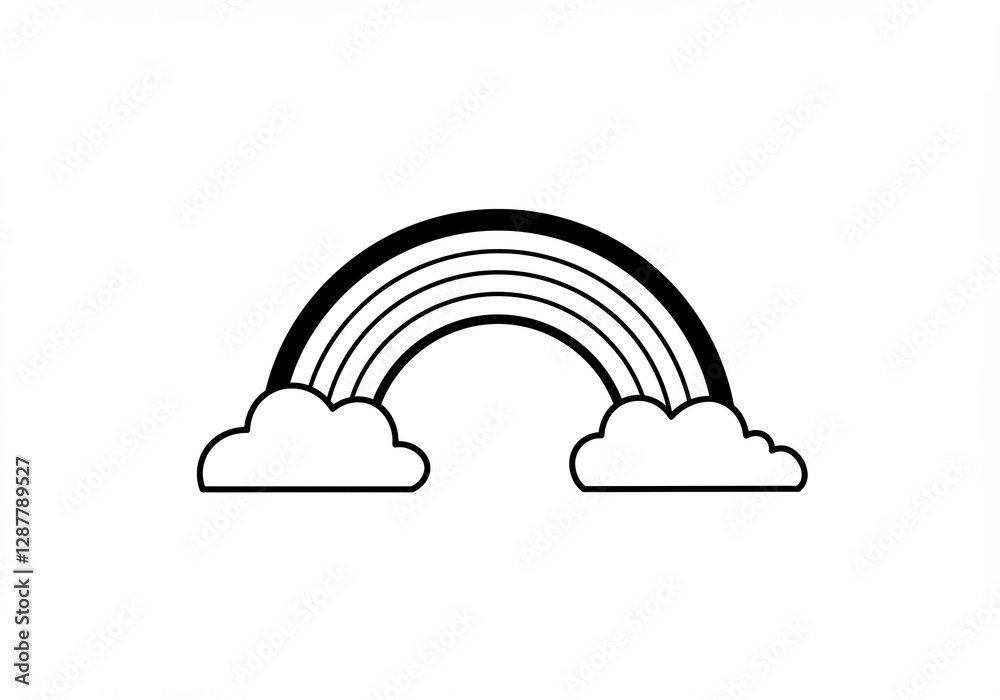 Simple Line Art Rainbow Gently Arcing Over Clouds. AI Generated Simple Line Art Rainbow Gently Arcing Over Clouds. AI Generated