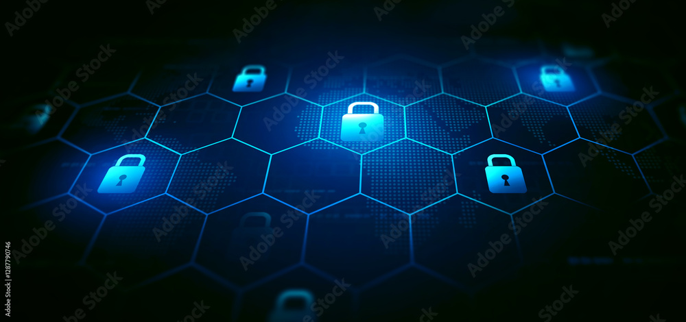 Fototapeta premium Cyber security internet and networking.Padlock icons on binary code background.Data protection privacy concept. Cyber Data. 